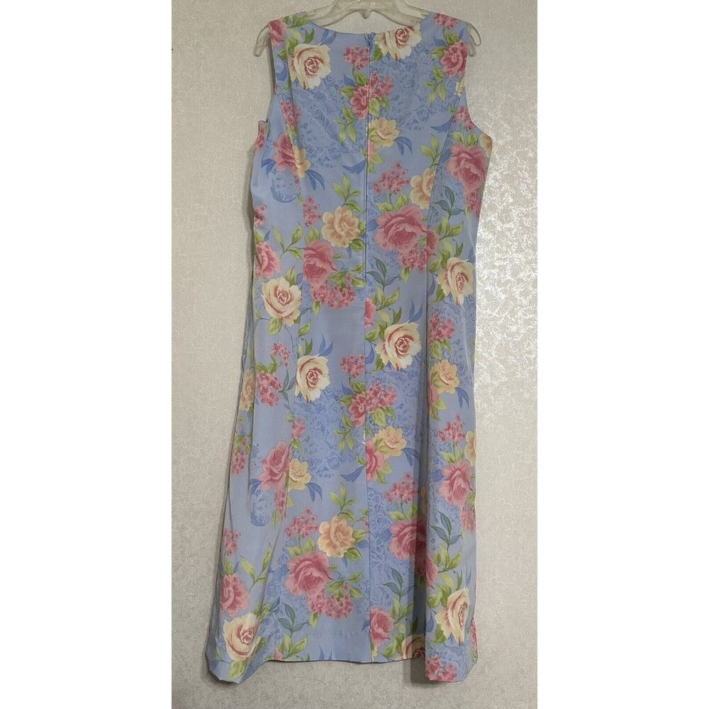 Koret VTG 2 Pc Sleeveless Blue Floral Maxi Lined Dress Short Sleeve Jacket 16 - Picture 4 of 5
